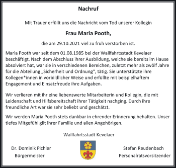 Traueranzeige von Maria Pooth 