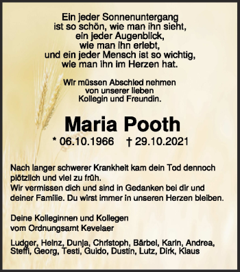 Traueranzeige von Maria Pooth 