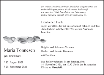 Traueranzeige von Maria Tönnesen 