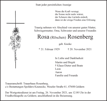 Traueranzeige von Rosa  Rosenberg 