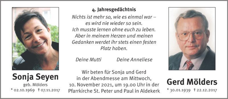  Traueranzeige für Sonja Seyen vom 06.11.2021 aus 