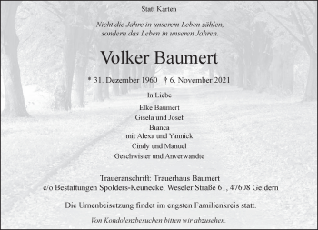 Traueranzeige von Volker Baumert 