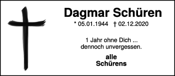 Traueranzeige von Dagmar Schüren 