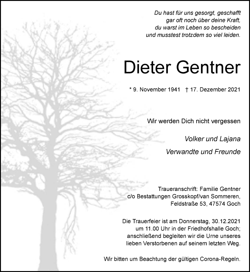  Traueranzeige für Dieter Gentner vom 24.12.2021 aus 