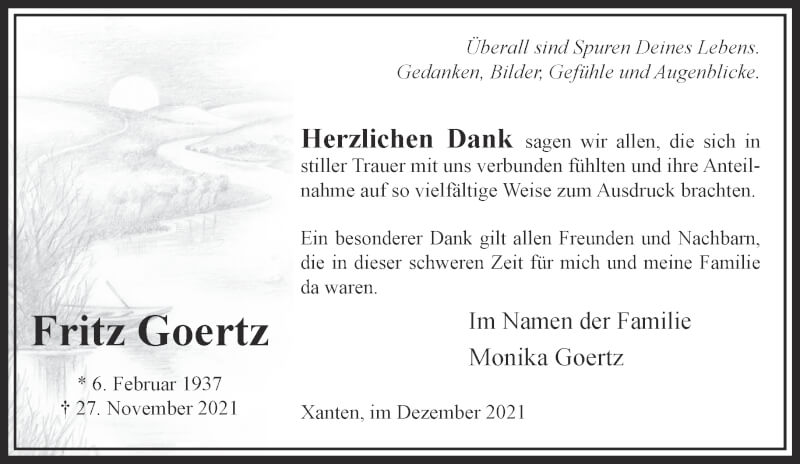 Traueranzeige für Fritz Goertz vom 11.12.2021 aus 