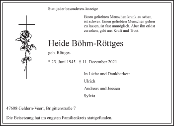 Traueranzeige von Heide Böhm-Röttges 