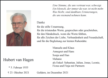 Traueranzeige von Hubert van Hagen 
