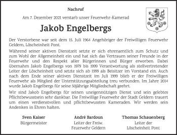 Traueranzeige von Jakob Engelbergs 