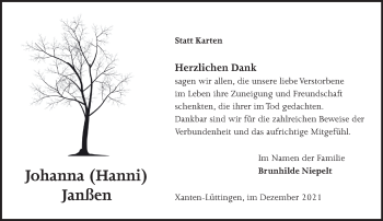 Traueranzeige von Johanna Janßen 