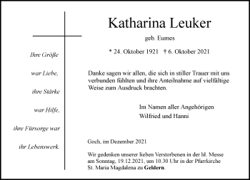 Traueranzeige von Katharina Leuker 