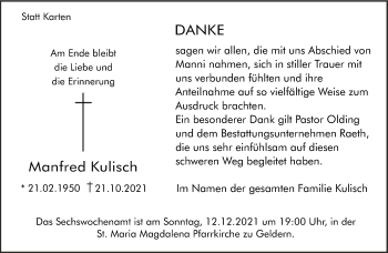 Traueranzeige von Manfred Kulisch 