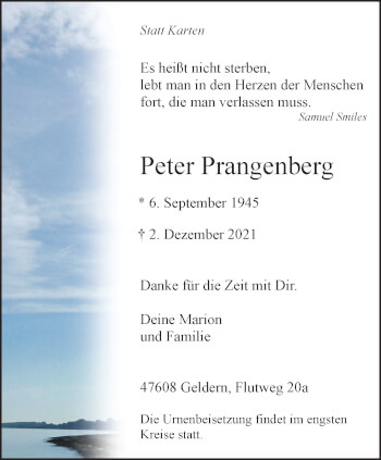 Traueranzeige von Peter Prangenberg 