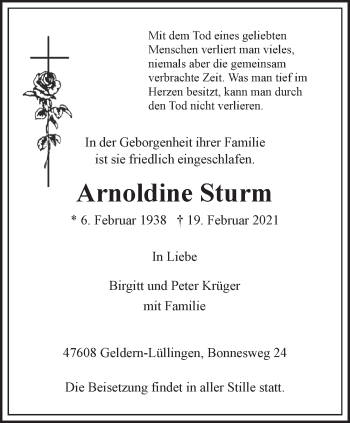 Traueranzeige von Arnoldine Sturm 