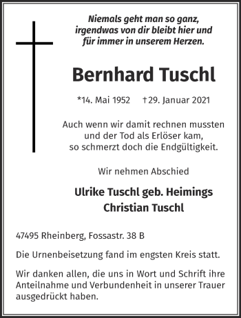Traueranzeige von Bernhard Tuschl 