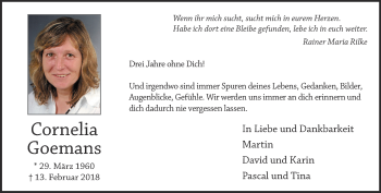 Traueranzeige von Cornelia Goemans 