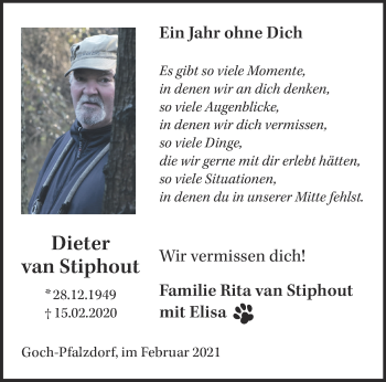 Traueranzeige von Dieter van Stiphout 