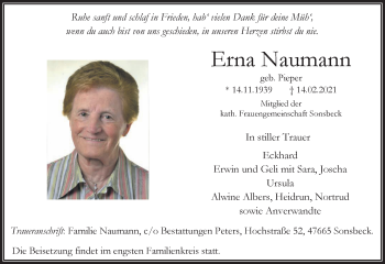 Traueranzeige von Erna Naumann 