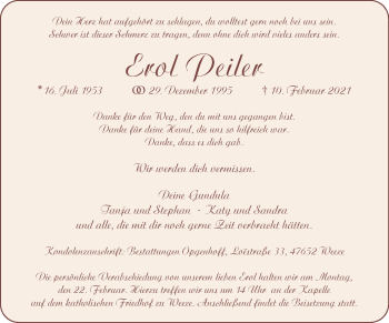 Traueranzeige von Erol Peiler 