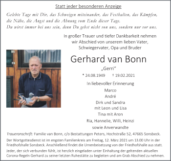 Traueranzeige von Gerhard van Bonn 