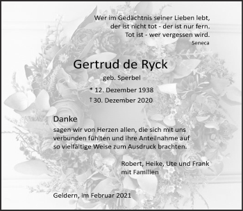 Traueranzeige von Gertrud de Ryck 