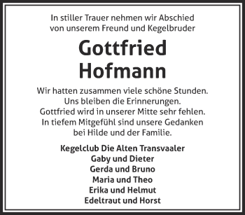 Traueranzeige von Gottfried Hofmann 