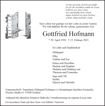 Traueranzeige von Gottfried Hofmann 
