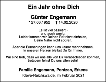 Traueranzeige von Günter Engemann 