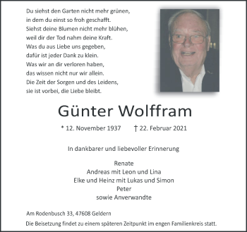 Traueranzeige von Günter Wolffram 