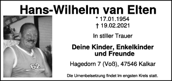 Traueranzeige von Hans-Wilhelm van Elten 