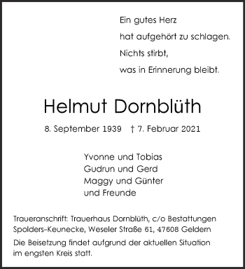 Traueranzeige von Helmut Dornblüth 