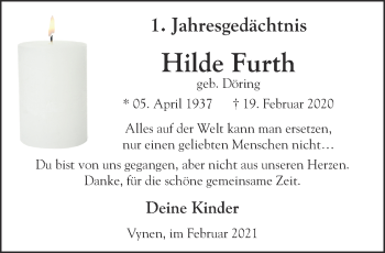 Traueranzeige von Hilde Furth 