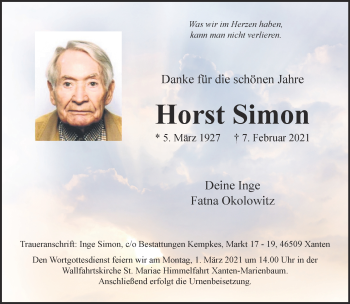 Traueranzeige von Horst Simon 