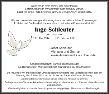 Traueranzeige von Inge Schleuter 