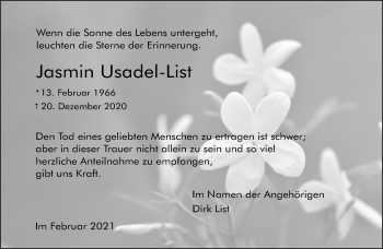 Traueranzeige von Jasmin Usadel-List 