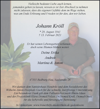 Traueranzeige von Johann Kröll 