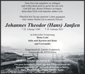 Traueranzeige von Johannes Theodor  Janßen 