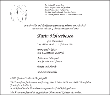 Traueranzeige von Karin Holterbosch 