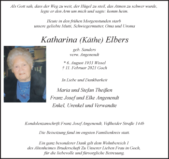 Traueranzeige von Katharina Elbers 