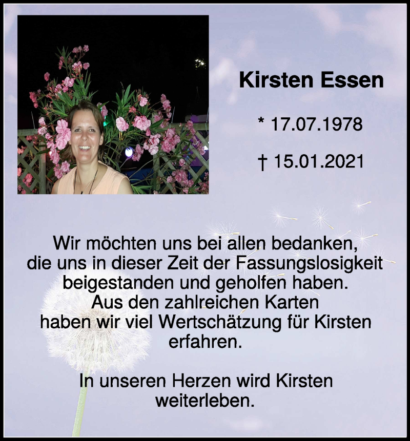  Traueranzeige für Kirsten Essen vom 27.02.2021 aus 