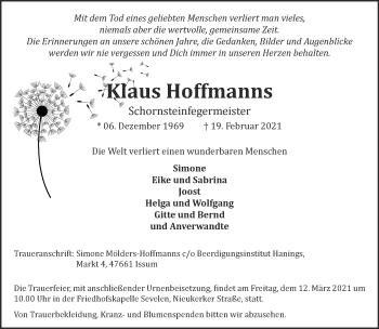 Traueranzeige von Klaus Hoffmanns 