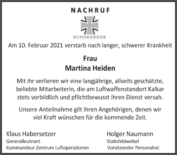 Traueranzeige von Martina Heiden 