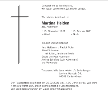 Traueranzeige von Martina Heiden 