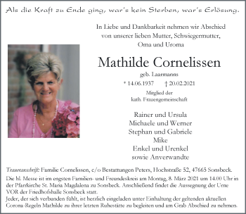 Traueranzeige von Mathilde Cornelissen 