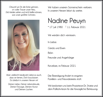 Traueranzeige von Nadine Peuyn 