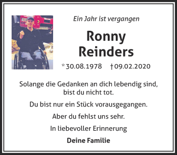 Traueranzeige von Ronna Reinders 