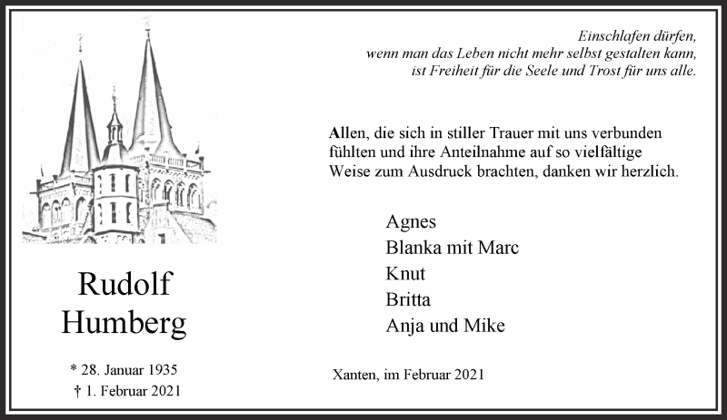  Traueranzeige für Rudolf Humberg vom 27.02.2021 aus 