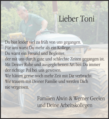 Traueranzeige von Toni Odendahl 