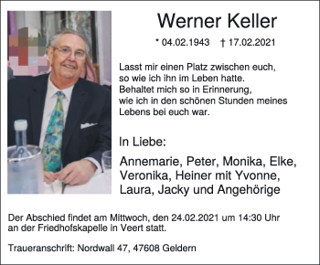 Traueranzeige von Werner Keller 