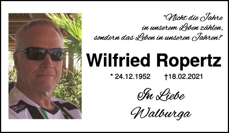  Traueranzeige für Wilfried Ropertz vom 27.02.2021 aus 
