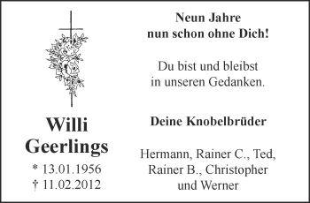Traueranzeige von Willi Geerlings 